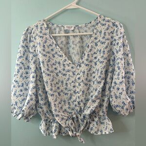 Sienna Sky White Blouse with Blue Floral Design